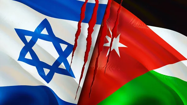 Israel Jordan Flags Scar Concept Waving Flag Rendering Israel Jordan — Stock Photo, Image