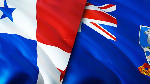 巴拿马和福克兰群岛的国旗 3D波浪旗帜设计 巴拿马福克兰群岛国旗 巴拿马对福克兰群岛图像 3D渲染 巴拿马福克兰群岛关系联盟C — 图库照片