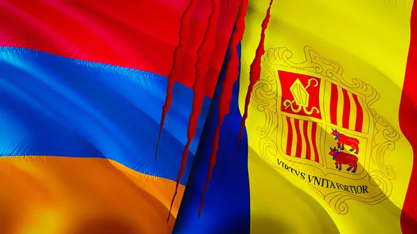 Σημαίες Αρμενία Και Ανδόρα Ουλή Έννοια Κυματιστή Σημαία Τρισδιάστατη Απόδοση — Φωτογραφία Αρχείου