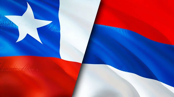 Флаги Чили Сербии Wawing Дизайн Флага Флаг Чили Сербии Фото — стоковое фото