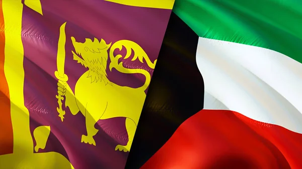 Sri Lanka and Kuwait flags. 3D Waving flag design. Sri Lanka Kuwait flag, picture, wallpaper. Sri Lanka vs Kuwait image,3D rendering. Sri Lanka Kuwait relations alliance and Trade,travel,touris