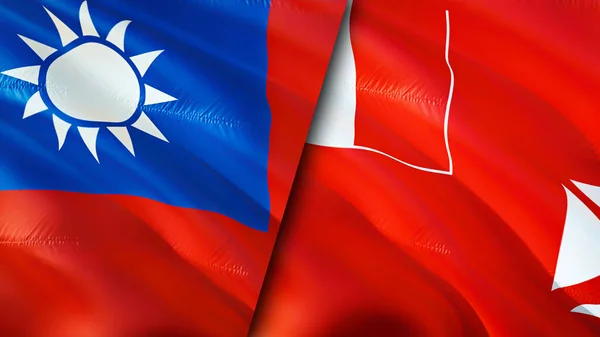 Taiwan Wallis Futuna Flags Waving Flag Design Taiwan Wallis Futuna — Stock Photo, Image