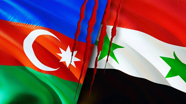 Azerbaijan and Syria flags with scar concept. Waving flag,3D rendering. Azerbaijan and Syria conflict concept. Azerbaijan Syria relations concept. flag of Azerbaijan and Syria crisis,war, attac