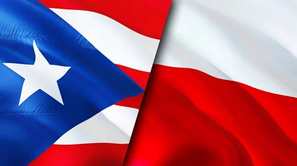 プエルトリコとポーランドの国旗 3D波動旗のデザイン プエルトリコポーランド国旗 プエルトリコ対ポーランドの画像 3Dレンダリング プエルトリコポーランド関係同盟 — ストック写真