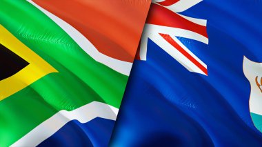 Güney Afrika ve Anguilla bayrakları. 3 boyutlu dalgalanan bayrak tasarımı. Güney Afrika Anguilla bayrağı, resim, duvar kağıdı. Güney Afrika, Anguilla 'ya karşı, görüntü 3 boyutlu. Güney Afrika Anguilla ilişkileri