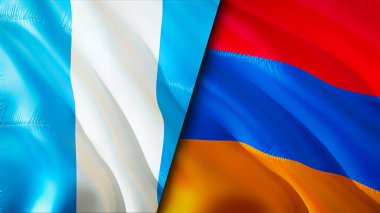 Guatemala ve Ermenistan bayrakları. 3 boyutlu dalgalanan bayrak tasarımı. Guatemala Ermenistan bayrağı, resim, duvar kağıdı. Guatemala, Ermenistan 'a karşı, görüntü 3 boyutlu. Guatemala Ermenistan ilişkileri savaş ittifakı kavramı. Ticaret.