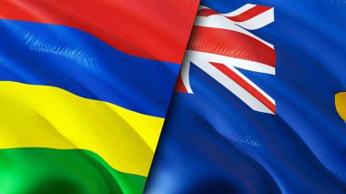 Mauritius ve Saint Helena bayrakları. 3 boyutlu dalgalanan bayrak tasarımı. Mauritius Saint Helena bayrağı, resim, duvar kağıdı. Mauritius, Saint Helena 'nın 3D görüntüsüne karşı. Mauritius Saint Helena İlişkiler Birliği