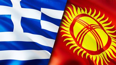 Yunanistan ve Kırgızistan bayrakları. 3 boyutlu dalgalanan bayrak tasarımı. Yunanistan Kırgızistan bayrağı, resim, duvar kağıdı. Yunanistan Kırgızistan 'a karşı, görüntü 3 boyutlu. Yunanistan Kırgızistan ilişkileri ittifak ve ticaret, seyahat, turnuva