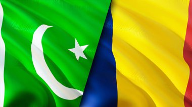 Pakistan ve Çad bayrakları. 3 boyutlu dalgalanan bayrak tasarımı. Pakistan Çad bayrağı, resim, duvar kağıdı. Pakistan, Chad 'e karşı, görüntü 3 boyutlu. Pakistan Çad ilişkileri ittifak ve ticaret, seyahat, turizm konsepti