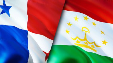 Panama ve Tacikistan bayrakları. 3 boyutlu dalgalanan bayrak tasarımı. Panama Tacikistan bayrağı, resim, duvar kağıdı. Panama, Tacikistan 'a karşı, görüntü 3 boyutlu. Panama Tacikistan ilişkileri ittifak ve ticaret, seyahat, turnuva