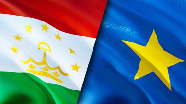 Tacikistan ve DR Kongo bayrakları. 3 boyutlu dalgalanan bayrak tasarımı. Tacikistan DR Kongo bayrağı, resim, duvar kağıdı. Tacikistan, DR Kongo 'ya karşı, görüntü 3D. Tacikistan DR Kongo ilişkileri