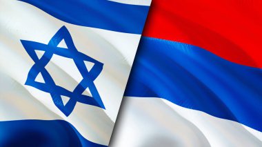 İsrail ve Sırbistan bayrakları. 3 boyutlu dalgalanan bayrak tasarımı. İsrail Sırbistan bayrağı, resmi, duvar kağıdı. İsrail, Sırbistan 'a karşı, görüntü 3D. İsrail Sırbistan ile ilişkiler ittifak ve Ticaret, seyahat ve turizm kavramları