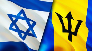 İsrail ve Barbados bayrakları. 3 boyutlu dalgalanan bayrak tasarımı. İsrail Barbados bayrağı, resim, duvar kağıdı. İsrail, Barbados 'a karşı, görüntü 3D. İsrail Barbados ilişkileri ittifak ve ticaret, seyahat, turizm konsepti