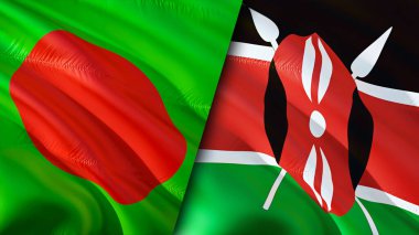 Bangladeş ve Kenya bayrakları. 3 boyutlu dalgalanan bayrak tasarımı. Bangladeş Kenya bayrağı, resim, duvar kağıdı. Bangladeş Kenya 'ya karşı, görüntü 3 boyutlu. Bangladeş Kenya ilişkileri ittifak ve ticaret, seyahat, turnuva
