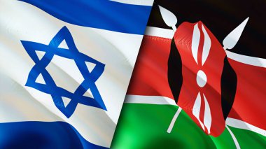 İsrail ve Kenya bayrakları. 3 boyutlu dalgalanan bayrak tasarımı. İsrail Kenya bayrağı, resim, duvar kağıdı. İsrail Kenya 'ya karşı, görüntü 3 boyutlu. İsrail Kenya ilişkileri ittifak ve ticaret, seyahat, turizm konsepti