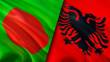 Bangladeş ve Arnavutluk bayrakları. 3 boyutlu dalgalanan bayrak tasarımı. Bangladeş Arnavutluk bayrağı, resmi, duvar kağıdı. Bangladeş Arnavutluk 'a karşı, görüntü 3D. Bangladeş Arnavutluk ilişkileri bir ittifak