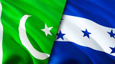 Pakistan ve Honduras bayrakları. 3 boyutlu dalgalanan bayrak tasarımı. Pakistan Honduras bayrağı, resim, duvar kağıdı. Pakistan, Honduras 'a karşı, görüntü 3 boyutlu. Pakistan Honduras ilişkileri ittifak ve ticaret, seyahat, turnuva