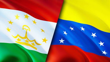 Tacikistan ve Venezuela bayrakları. 3 boyutlu dalgalanan bayrak tasarımı. Tacikistan Venezuela bayrağı, resim, duvar kağıdı. Tacikistan, Venezuela görüntüsüne karşı, 3D görüntüleme. Tacikistan Venezuela İlişkiler Birliği