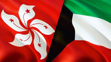 Hong Kong ve Kuveyt bayrakları. 3 boyutlu dalgalanan bayrak tasarımı. Hong Kong Kuveyt bayrağı, resim, duvar kağıdı. Hong Kong Kuveyt 'e karşı, görüntü 3 boyutlu. Hong Kong Kuveyt ilişkileri ittifak ve ticaret, seyahat, turnuva