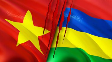Vietnam ve Mauritius bayrakları. 3 boyutlu dalgalanan bayrak tasarımı. Vietnam Mauritius bayrağı, resim, duvar kağıdı. Vietnam, Mauritius 'a karşı. Görüntü 3 boyutlu. Vietnam Mauritius ilişkileri ittifak ve ticaret, seyahat, turnuva