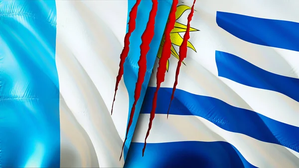 Bandeiras Guatemala Uruguai Com Conceito Cicatriz Acenando Bandeira Renderização Conceito — Fotografia de Stock