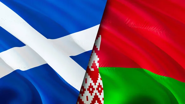 Scotland and Belarus flags. 3D Waving flag design. Scotland Belarus flag, picture, wallpaper. Scotland vs Belarus image,3D rendering. Scotland Belarus relations alliance and Trade,travel,touris