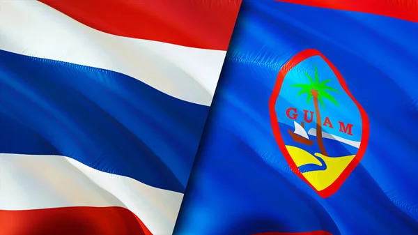 Bandiere Thailandia Guam Progettazione Bandiera Sventolante Thailandia Guam Bandiera Foto — Foto Stock