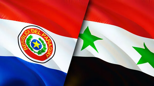 Paraguay and Syria flags. 3D Waving flag design. Paraguay Syria flag, picture, wallpaper. Paraguay vs Syria image,3D rendering. Paraguay Syria relations alliance and Trade,travel,tourism concep