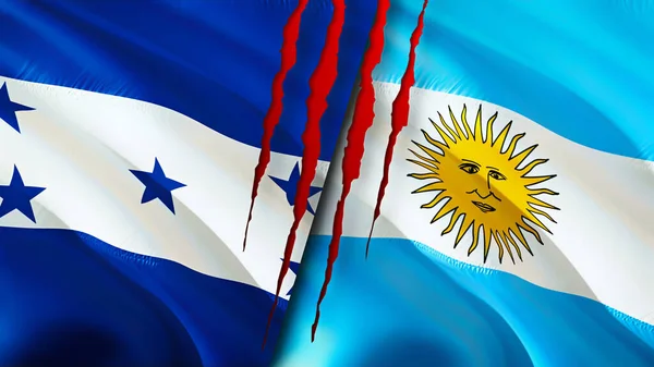 Honduras Argentinië Vlaggen Met Litteken Concept Wuivende Vlag Rendering Concept — Stockfoto