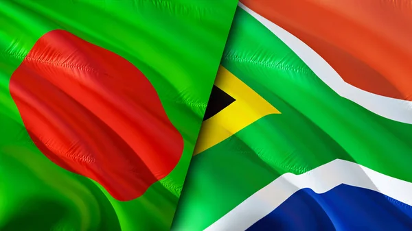 Banderas Bangladesh Sudáfrica Diseño Banderas Waving Bangladesh Sudáfrica Bandera Foto — Foto de Stock