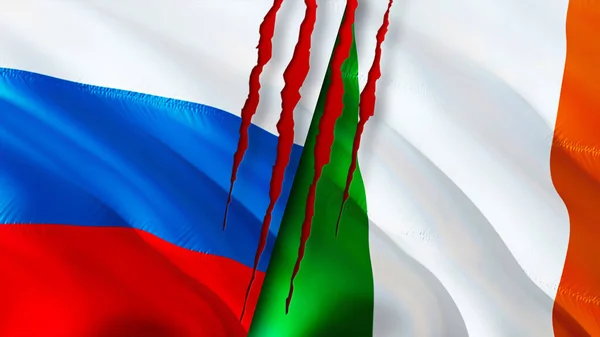 Russia Ireland Flags Scar Concept Waving Flag Rendering Russia Ireland — Stock Photo, Image