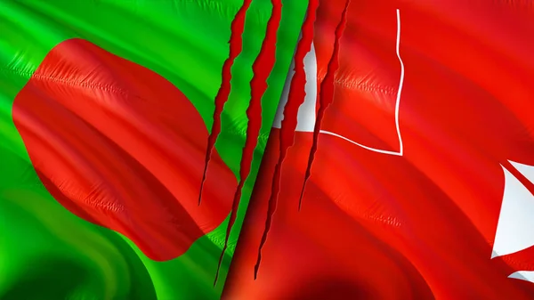 Σημαίες Μπαγκλαντές Και Γουόλις Και Φουτούνα Ουλή Κυματιστή Σημαία Τρισδιάστατη — Φωτογραφία Αρχείου