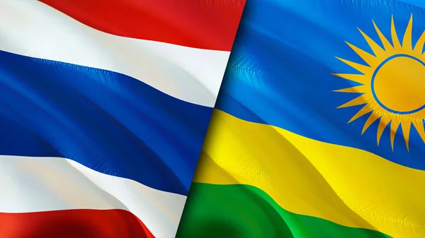 Thailand and Rwanda flags. 3D Waving flag design. Thailand Rwanda flag, picture, wallpaper. Thailand vs Rwanda image,3D rendering. Thailand Rwanda relations alliance and Trade,travel,tourism concep