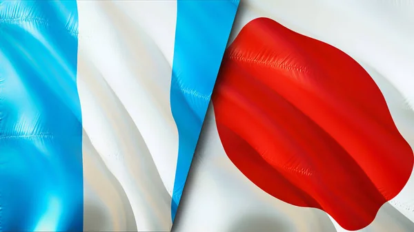 Guatemala and Japan flags. 3D Waving flag design. Guatemala Japan flag, picture, wallpaper. Guatemala vs Japan image,3D rendering. Guatemala Japan relations war alliance concept.Trade, touris