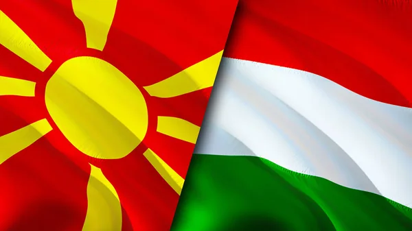 Vlaggen Van Noord Macedonië Hongarije Waving Vlag Ontwerp Noord Macedonië — Stockfoto