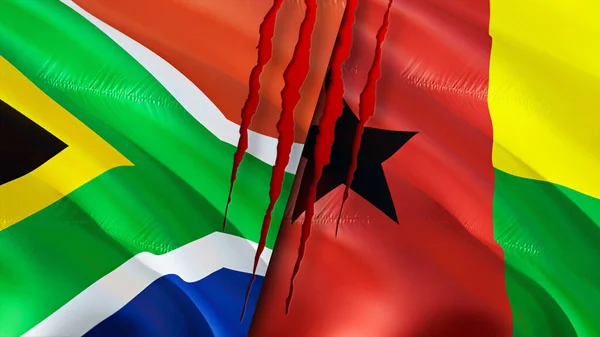 Sudáfrica Guinea Bissau Banderas Con Concepto Cicatriz Bandera Ondeante Representación — Foto de Stock