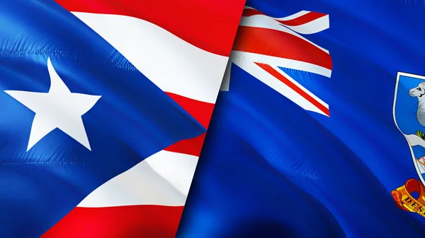 波多黎各和福克兰群岛的国旗 3D波浪旗帜设计 波多黎各群岛旗帜 波多黎各对福克兰群岛图像 3D渲染 Puerto Rico Falkland Island — 图库照片