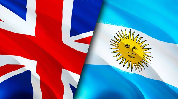 United Kingdom and Argentina flags. 3D Waving flag design. United Kingdom Argentina flag, picture, wallpaper. United Kingdom vs Argentina image,3D rendering. United Kingdom Argentina relation