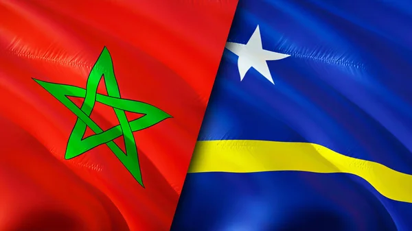 Marokko Und Curacao Flaggen Fahnenschwenken Marokko Curacao Flagge Bild Tapete — Stockfoto
