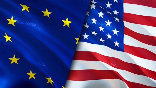 Flagi Unii Europejskiej Stanów Zjednoczonych Projektowanie Flagi Flaga Obraz Tapeta — Zdjęcie stockowe