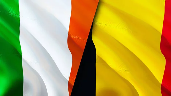 Ireland and Belgium flags. 3D Waving flag design. Ireland Belgium flag, picture, wallpaper. Ireland vs Belgium image,3D rendering. Ireland Belgium relations war alliance concept.Trade, touris