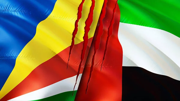 Bandeiras Seychelles Emirados Árabes Unidos Com Conceito Cicatriz Bandeira Ondulada — Fotografia de Stock