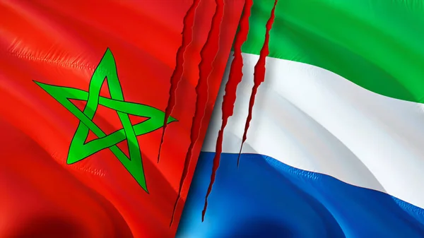 Marokko Und Sierra Leone Flaggen Mit Narbenkonzept Fahnenschwenken Rendering Marokko — Stockfoto