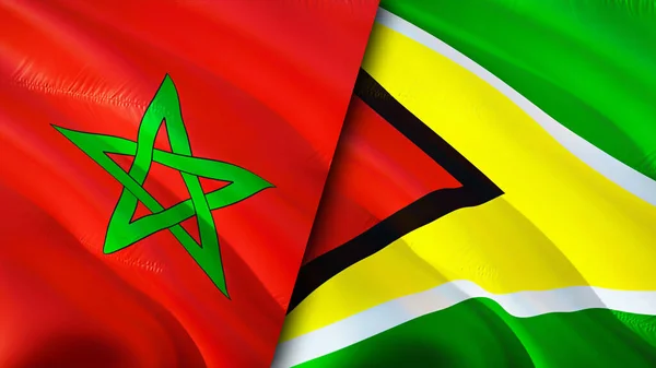 Σημαίες Μαρόκου Και Γουιάνας Σχεδιασμός Τρισδιάστατης Κυματιστή Σημαίας Μαρόκο Γουιάνα — Φωτογραφία Αρχείου