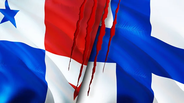 Banderas Panamá Finlandia Con Concepto Cicatriz Bandera Ondeante Representación Concepto — Foto de Stock
