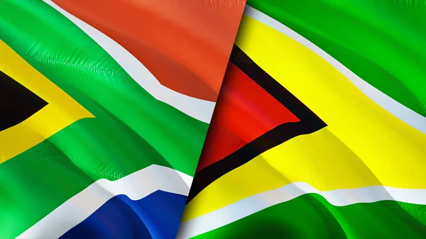 Banderas Sudáfrica Guyana Diseño Banderas Waving Sudáfrica Guyana Bandera Foto —  Fotos de Stock