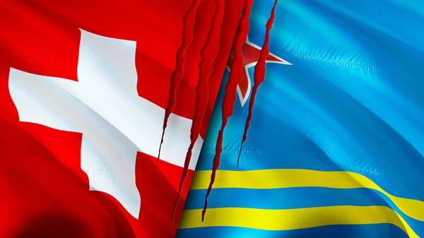 Szwajcaria Aruba Flagi Koncepcji Blizny Machanie Flagą Renderowanie Koncepcja Konfliktu — Zdjęcie stockowe