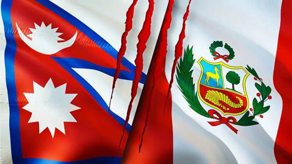 Bandeiras Nepal Peru Com Conceito Cicatriz Bandeira Ondulada Renderização Conceito — Fotografia de Stock