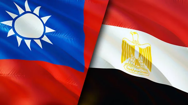 Taiwan and Egypt flags. 3D Waving flag design. Taiwan Egypt flag, picture, wallpaper. Taiwan vs Egypt image,3D rendering. Taiwan Egypt relations alliance and Trade,travel,tourism concep
