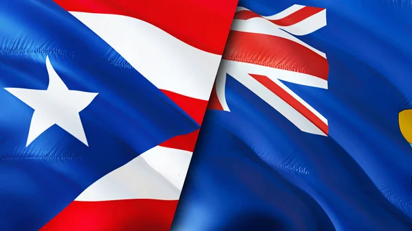 波多黎各和圣赫勒拿的国旗 3D波浪旗帜设计 波多黎各圣赫勒拿国旗 波多黎各对圣赫勒拿的图像 3D渲染 波多黎各圣赫勒拿关系 — 图库照片